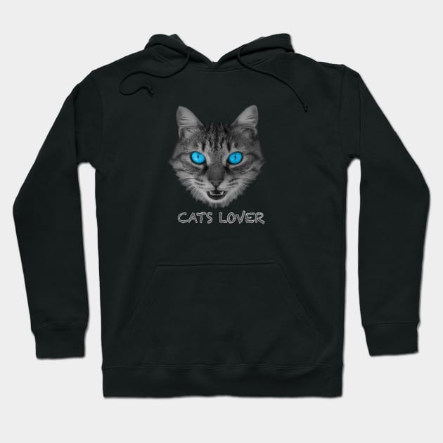 Gray Cat 3D with Blue Eyes Gift for Cats Lover Hoodie by FoolDesign